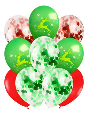 Set Globos Decoración 10 Uds Motivo Navidad Látex + Confeti