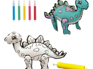 Set Globo Plástico Dinosaurio 3 D / Para Pintar + Plumones