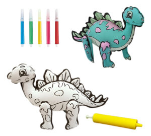 Set Globo Plástico Dinosaurio 3 D / Para Pintar + Plumones