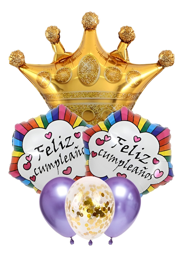 Set De Globos Decoración 6 Uds Corona / Feliz Cumpleaños D-m - Imagen 8