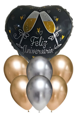 Set De Globos Decoración 7 Uds Corazón ( Feliz Aniversario )