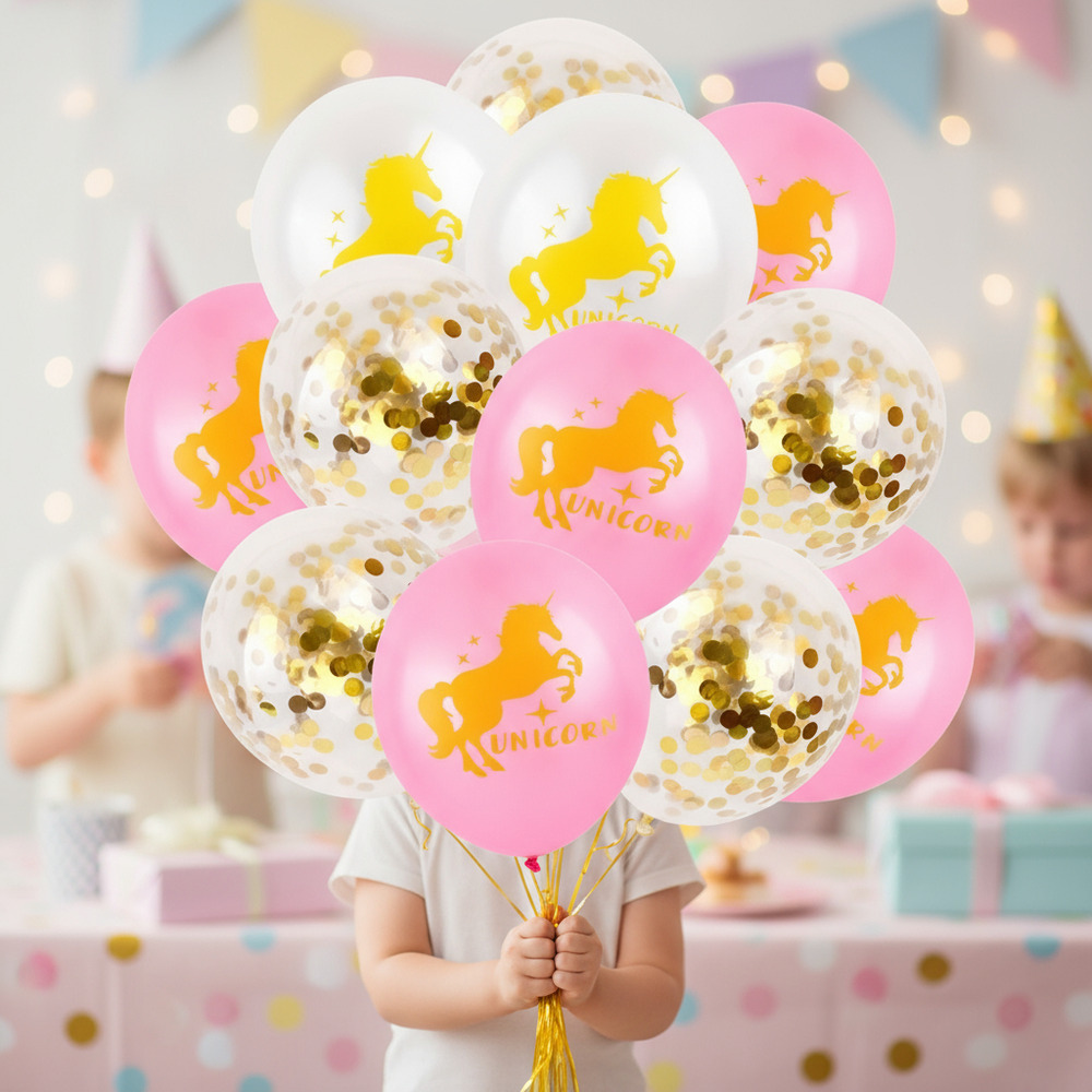Set Globos Decoración 15 Uds Globos Látex Confeti Unicornio - Imagen 3