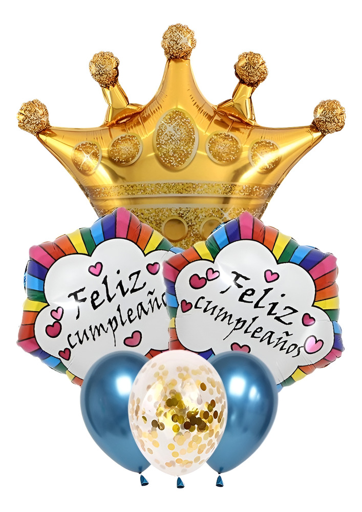 Set De Globos Decoración 6 Uds Corona / Feliz Cumpleaños D-m - Imagen 9