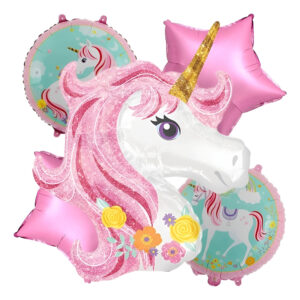 Set De Globos Decoración 5 Uds Unicornio Silueta + Círculos