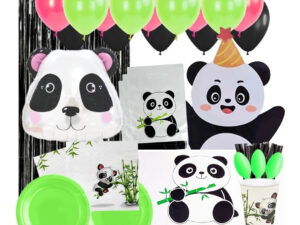 Set De Cumpleaños + Globos + Piñata Motivo Panda 12 Personas