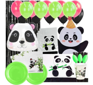 Set De Cumpleaños + Globos + Piñata Motivo Panda 12 Personas
