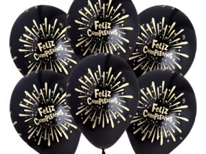 Pack 6 Uds Globos De Látex Frase Feliz Cumpleaños Destellos