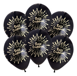 Pack 6 Uds Globos De Látex Frase Feliz Cumpleaños Destellos