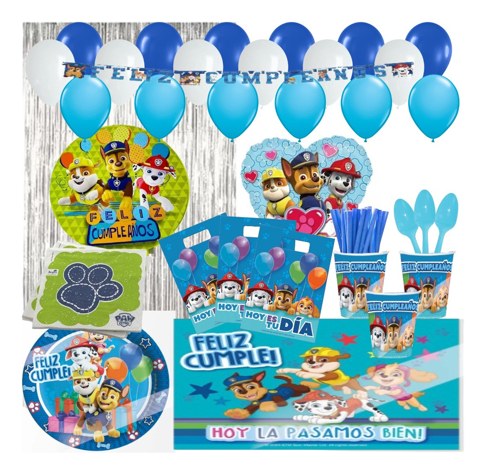 Set Para Fiesta + Globos + Piñata Motivo Paw Patrol Chase
