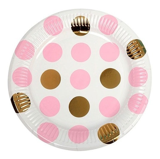 Pack 6 Uds Plato Pequeño Cartón / Diseño Puntos Dots