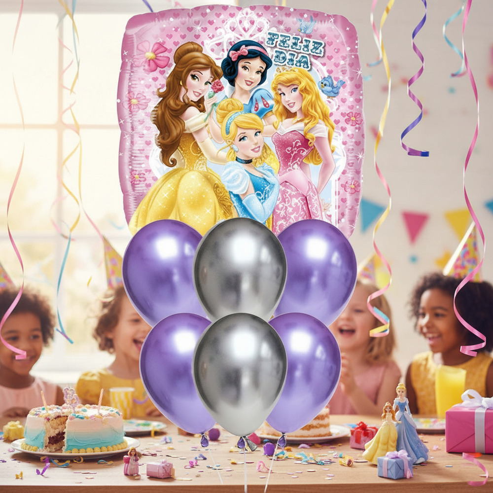 Set De Globos Decoración 7 Uds Personajes Princesas Disney - Imagen 5