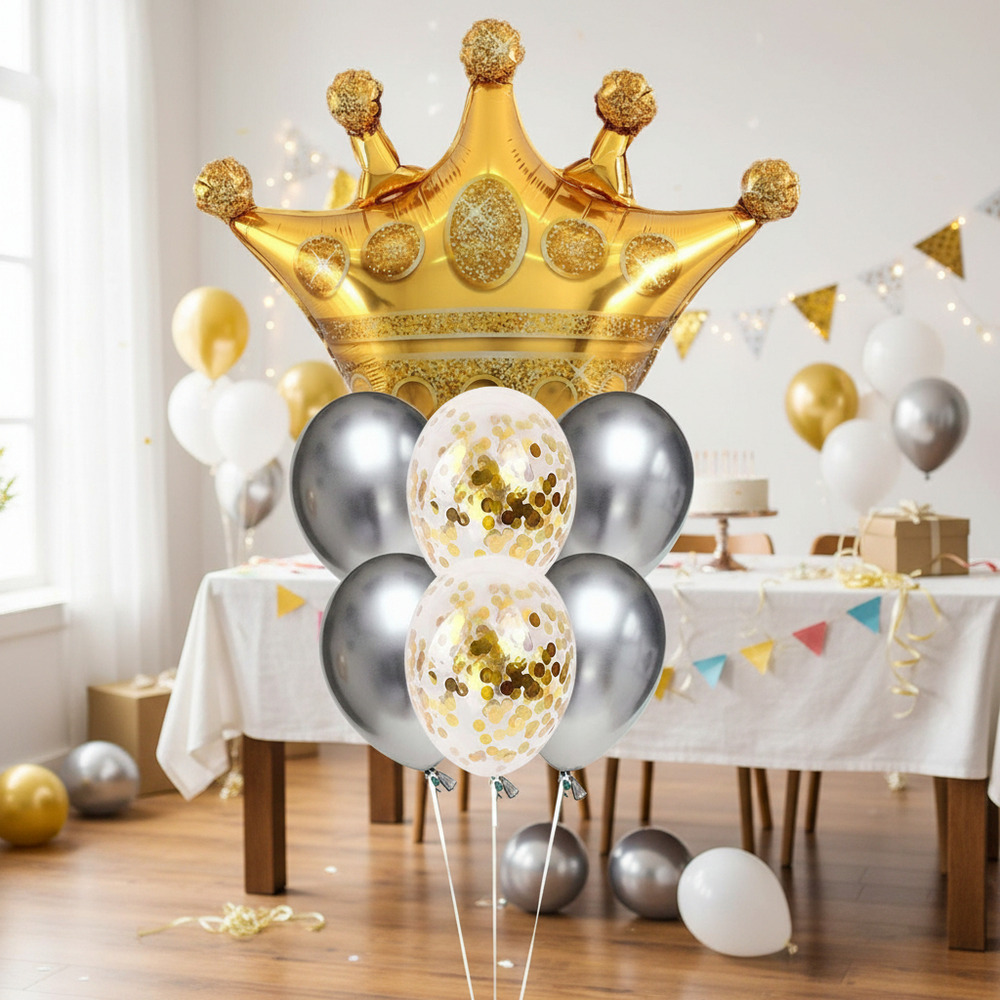 Set De Globos Decoración 7 Uds Corona + Globos Látex Cromado - Imagen 15