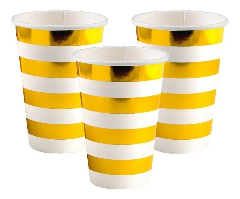 Pack 6 Uds Vaso De Cartón Con Diseño Rayas Gold