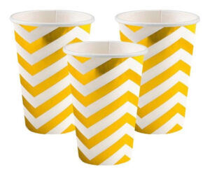 Pack 6 Uds Vaso De Cartón Con Diseño Rayas Zigzag Gold