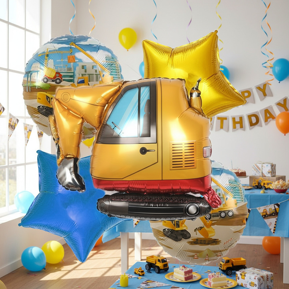 Set De Globos Decoración 5 Uds Motivo Camión De Construcción - Imagen 6