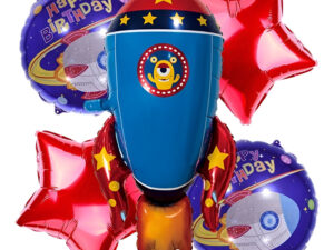 Set De Globos Decoración 5 Uds Cohete Espacial + Estrellas