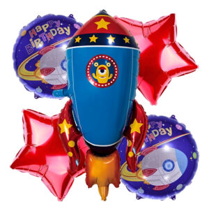 Set De Globos Decoración 5 Uds Cohete Espacial + Estrellas