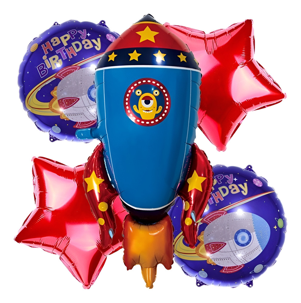 Set De Globos Decoración 5 Uds Cohete Espacial + Estrellas