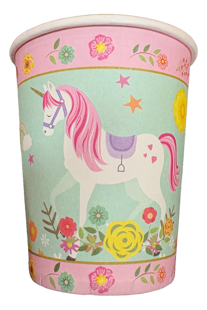 Pack 10 Uds Vaso De Cartón Con Diseño Unicornio
