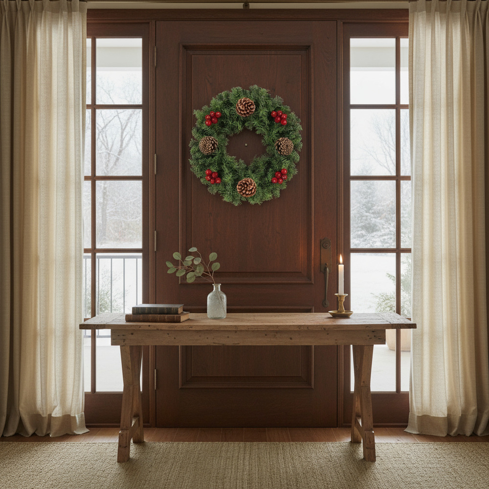 Corona Navidad / Decoración Navideña + Bayas / Piñas / 40 Cm - Imagen 2