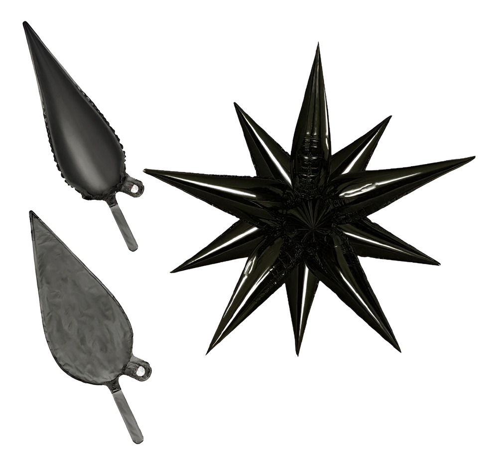 Globo Metálico Motivo Estrella De 12 Puntas 3d / Negro