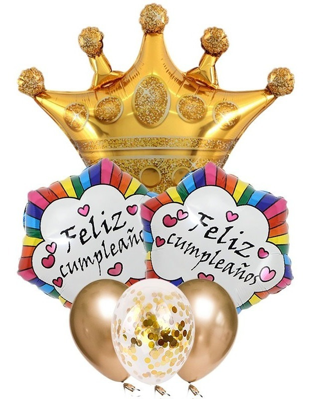 Set De Globos Decoración 6 Uds Corona / Feliz Cumpleaños D-m - Imagen 7