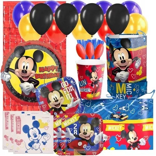 Set De Cumpleaños + Globos + Piñata Mickey Fun 6 Personas