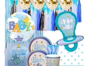 Set Decoración Fiesta + Globos Motivo Baby Shower / Celeste