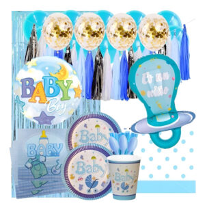 Set Decoración Fiesta + Globos Motivo Baby Shower / Celeste
