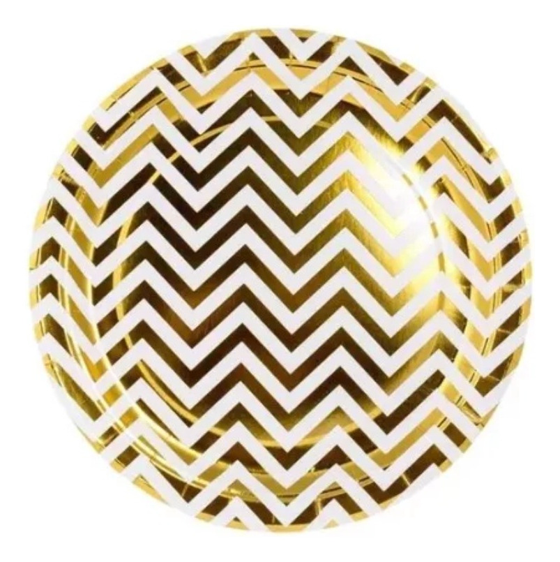 Pack 6 Uds Plato Grande / Diseño Rayas Zigzag Gold