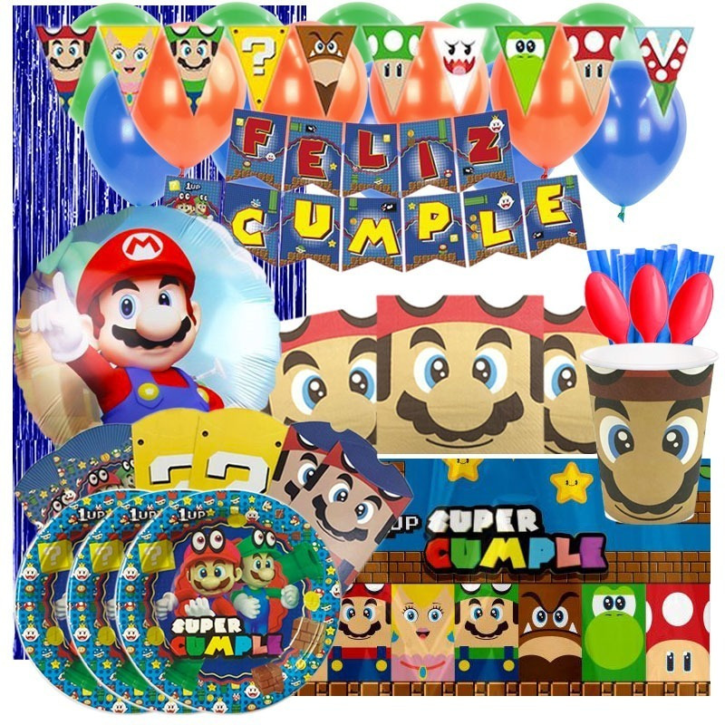 Set Decoración Fiesta + Globos Motivo Super Mario