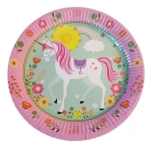 Pack 10 Uds Plato Grande Cartón / Diseño Unicornio