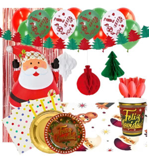 Set Decoración Fiesta + Globos - Motivo Navidad
