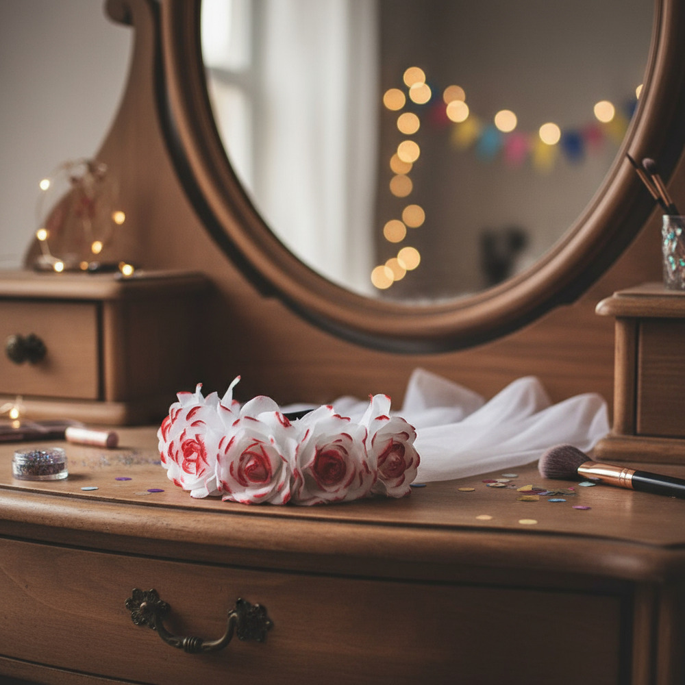 Cintillo Rosas Blancas Con Velo / Decoración Halloween / Tul - Imagen 4