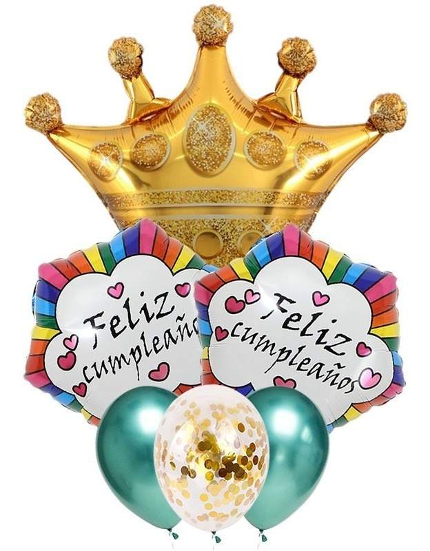 Set De Globos Decoración 6 Uds Corona / Feliz Cumpleaños D-m - Imagen 6