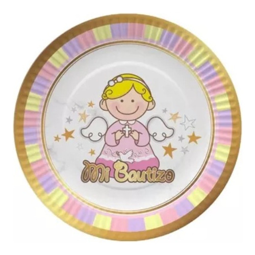 Pack 6 Uds Plato Pequeño Cartón / Diseño Mi Bautizo