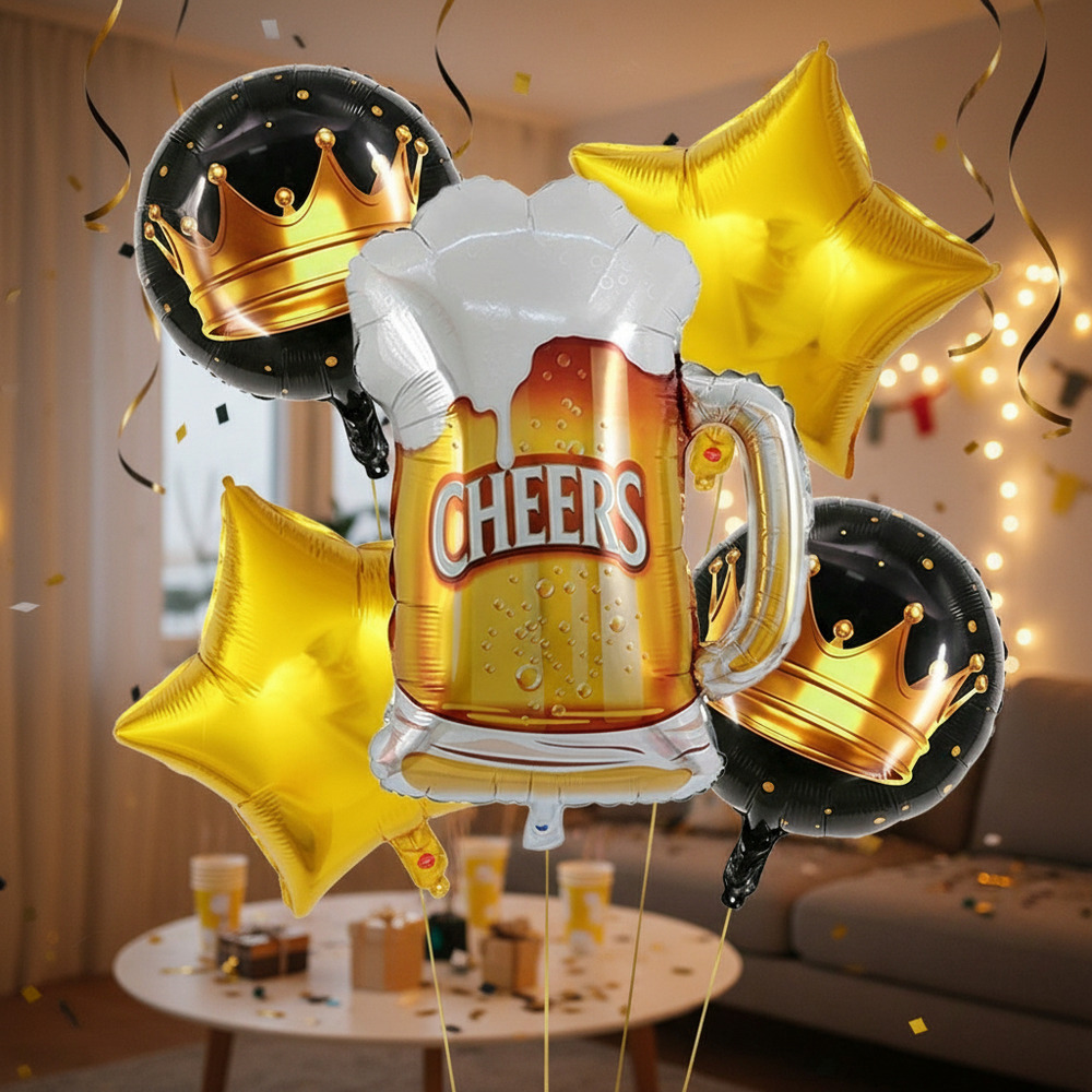 Set De Globos 5 Uds Taza Cerveza + Estrellas + Círculos - Imagen 2