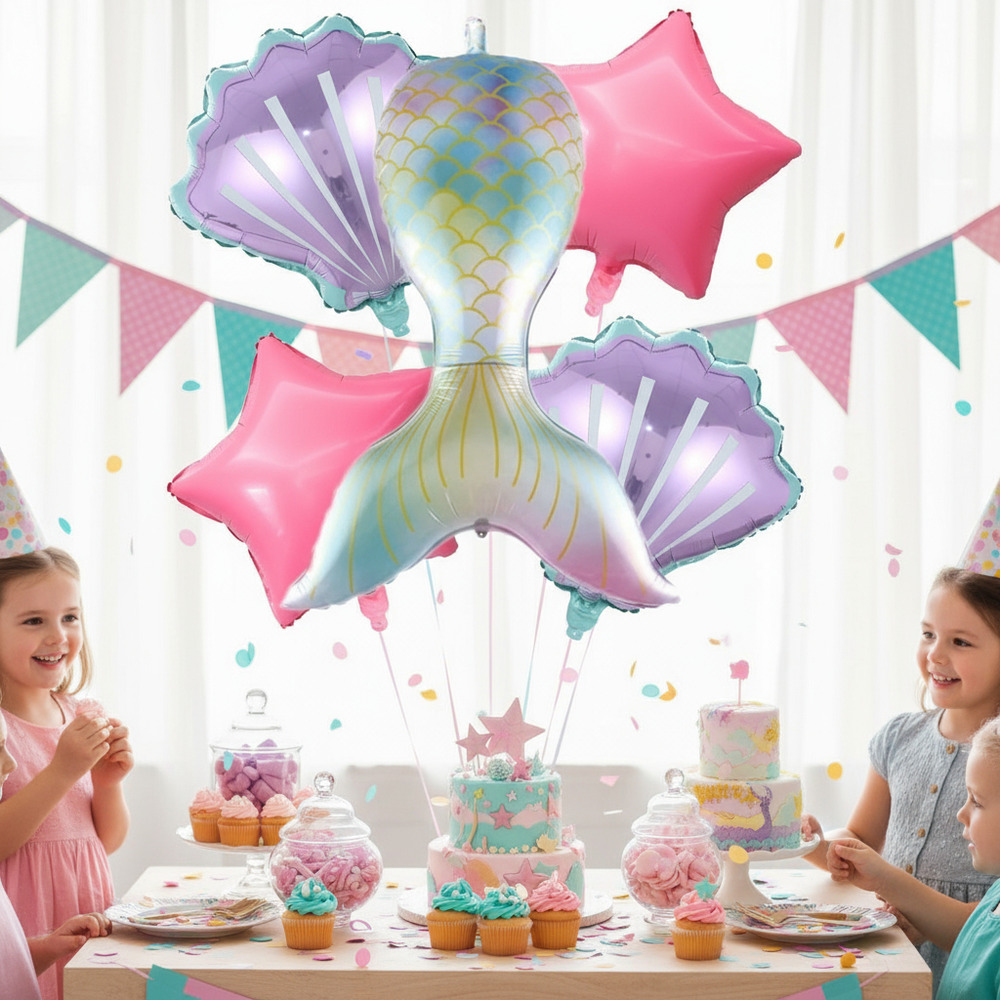 Set De Globos Decoración 5 Uds Motivo Océano Cola Sirena - Imagen 5