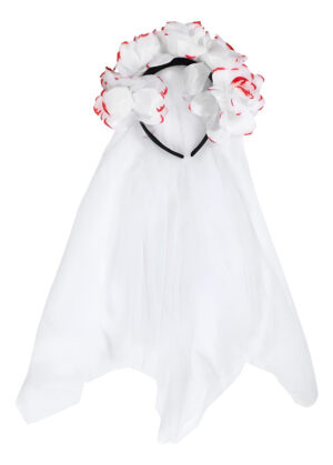 Cintillo Rosas Blancas Con Velo / Decoración Halloween / Tul