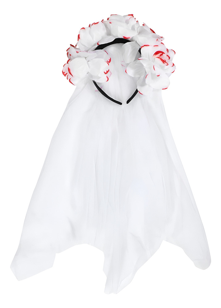 Cintillo Rosas Blancas Con Velo / Decoración Halloween / Tul