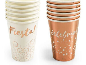 Pack 12 Uds Vaso De Cartón Con Diseño Blanco / Rosa Gold