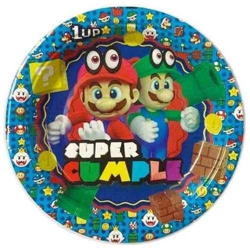 Pack 6 Uds Plato Pequeño Cartón / Diseño Super Mario
