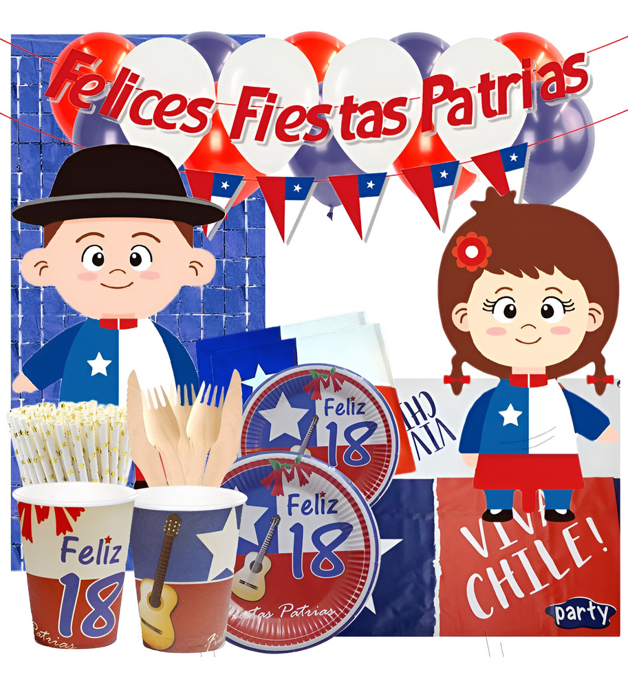Set Decoración Fiesta + Globos - Motivo Fiestas Patrias