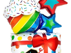 Globo Metálico Grande Silueta Regalo Con Pastel Y Estrellas