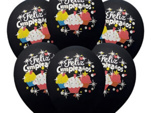 Pack 6 Uds Globos De Látex / Frase Feliz Cumpleaños Cupcake