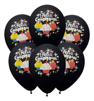Pack 6 Uds Globos De Látex / Frase Feliz Cumpleaños Cupcake