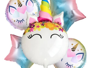 Set De Globos Decoración 5 Uds Unicornio Redondo + Círculos