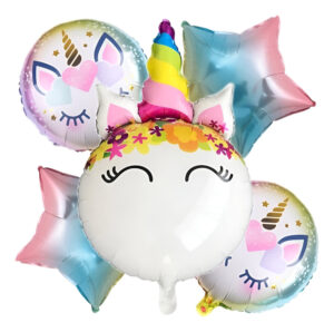 Set De Globos Decoración 5 Uds Unicornio Redondo + Círculos