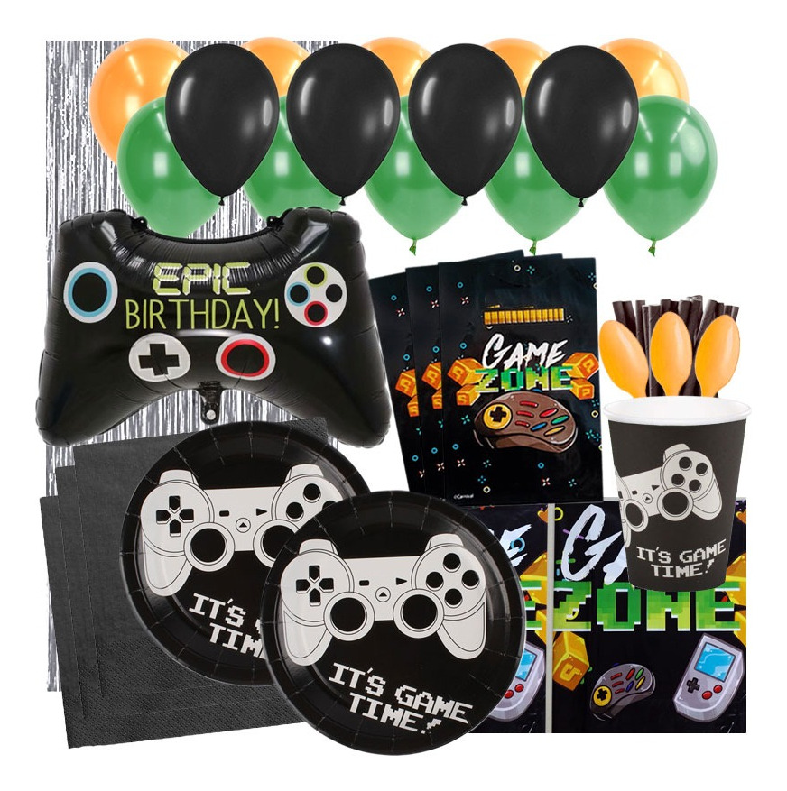 Set De Cumpleaños + Globos + Motivo Game 6 Personas