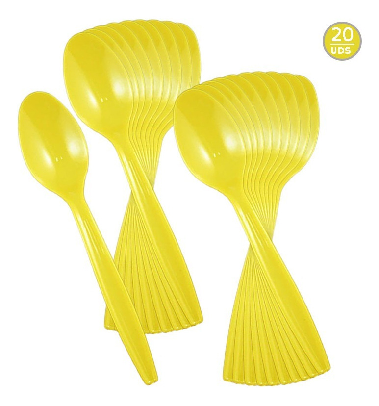 Pack 20 Uds Cucharas Plásticas Unicolor Para Fiesta - Imagen 2